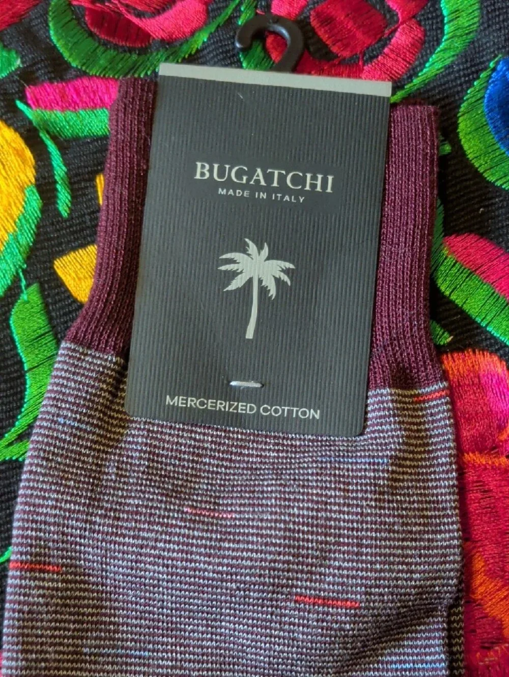 Bugatchi Men's Burgundy Patterned Dress Socks - Pair with Dots & Subtle Stripe